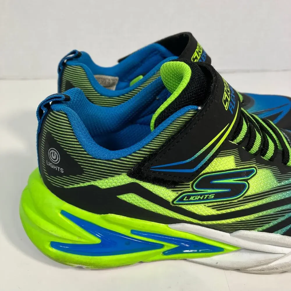 Skechers Little Boys 12 S Lights Flex-Glow Ultra Sneakers Black Lime Green Blue